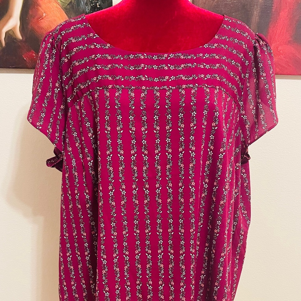 LOFT Plus Size Floral Flutter Sleeve Blouse